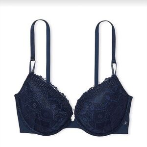 Navy Blue Lace Overlay Padded Bra
